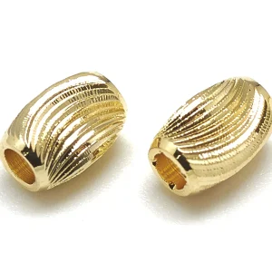 10 perles ondulées - doré à l'or fin 18k - 6 x 4 mm