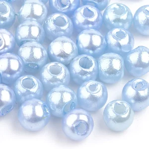 100 perles en plastique rondes imitation perles de culture - 6 mm - bleu pâle