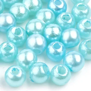 100 perles en plastique rondes imitation perles de culture - 6 mm - bleu turquoise