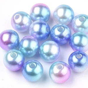 100 perles en plastique rondes imitation perles de culture - 6 mm - dégradé bleu et violet