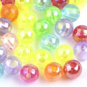 100 perles en plastique - rondes 6 mm - nacrées