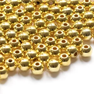100 perles en plastique rondes - 6 mm - doré