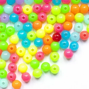 100 perles en plastique rondes 6 mm - couleurs fluo