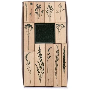 12 tampons motifs fleurs avec encre noir - Rico Design