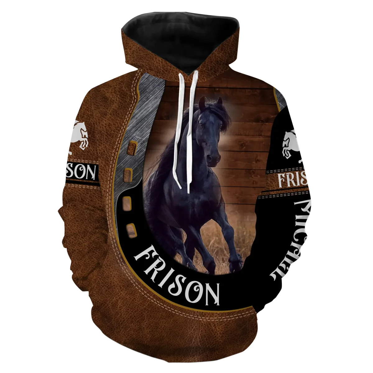T-shirt Cheval Frison Personnalisé - Effet Cuir Brun Frison Galop – Image 7