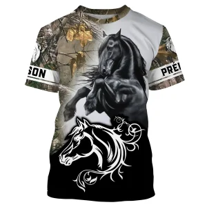 T-shirt Cheval Frison Personnalisé - Camouflage Forêt All-Over