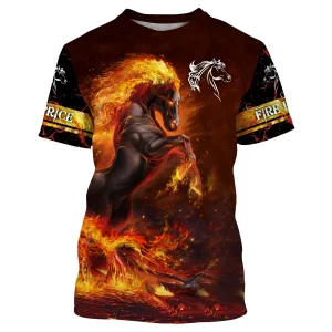 T-shirt Cheval de Feu Personnalisé - Flammes Rouge Orange All-Over