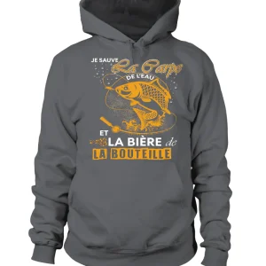 Sweat Humour Pêche Carpe Bière Bouteille – Cadeau Carpiste